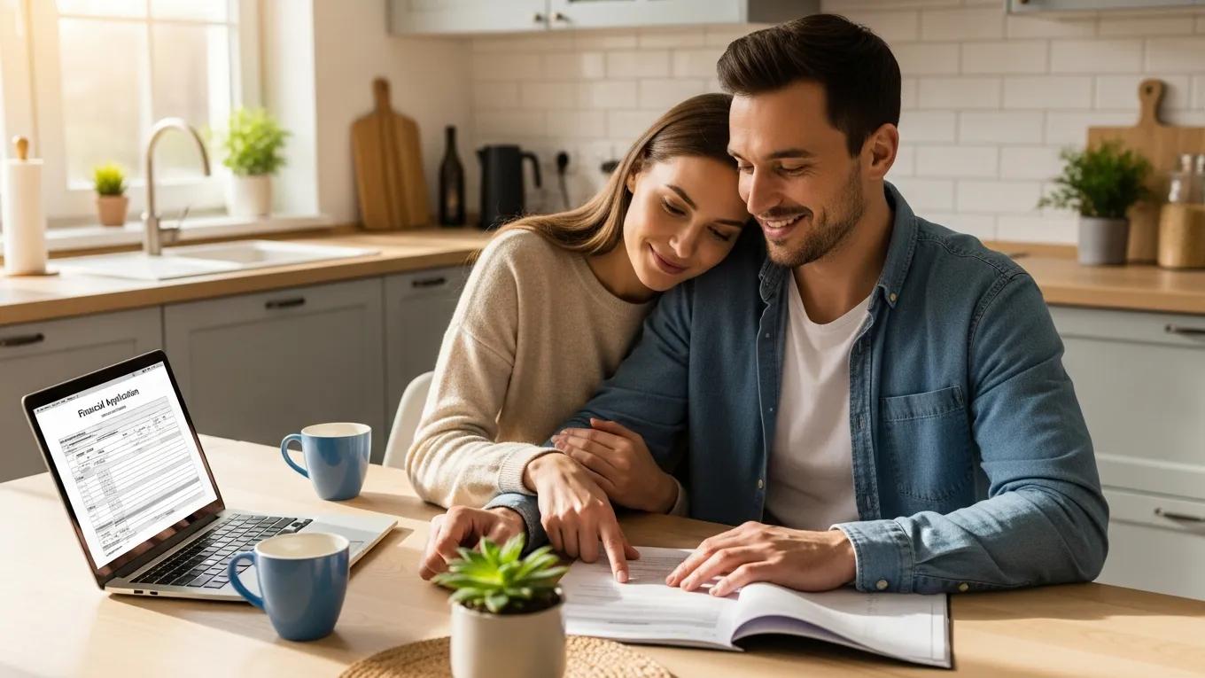Couple reviewing FHA streamline refinance documents at a kitchen table