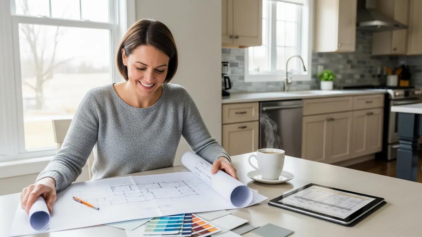 Homeowner reviewing renovation plans after cash-out refinancing