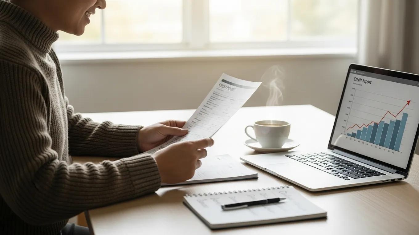 Individual reviewing credit report for cash-out refinance preparation
