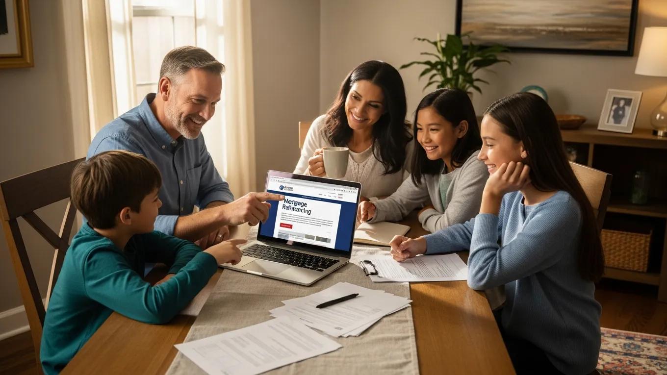 Veteran family discussing VA IRRRL refinancing options at home