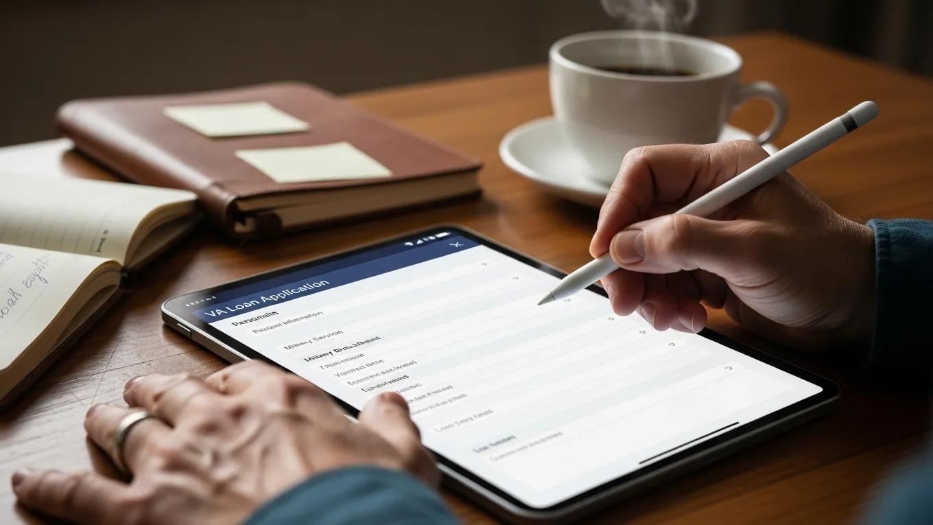 Veteran filling out VA loan application on tablet