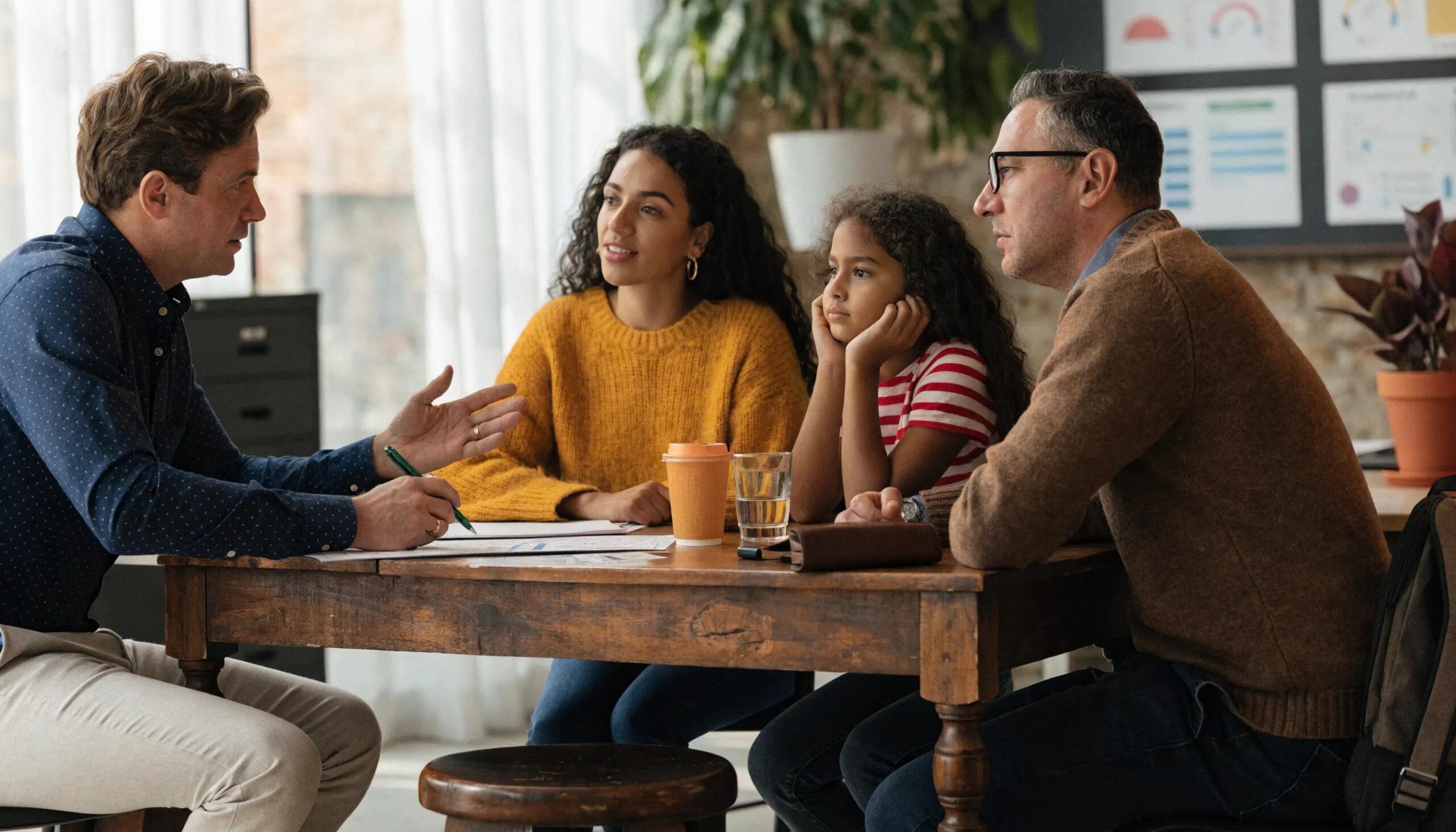 Family consulting with a lending professional about debt consolidation options