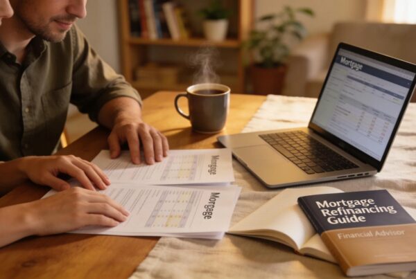 Homeowners reviewing mortgage refinance options at a cozy table
