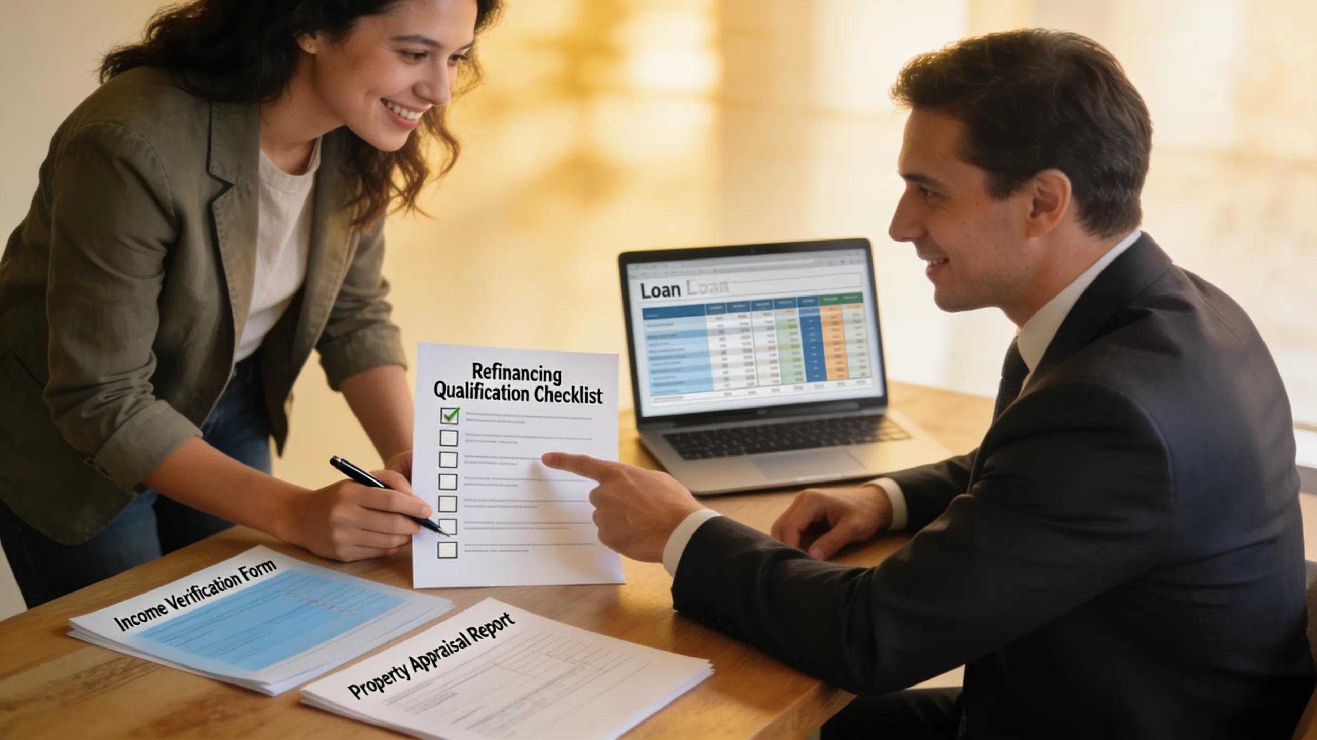 Homeowner collaborating with a mortgage broker to understand refinancing qualifications