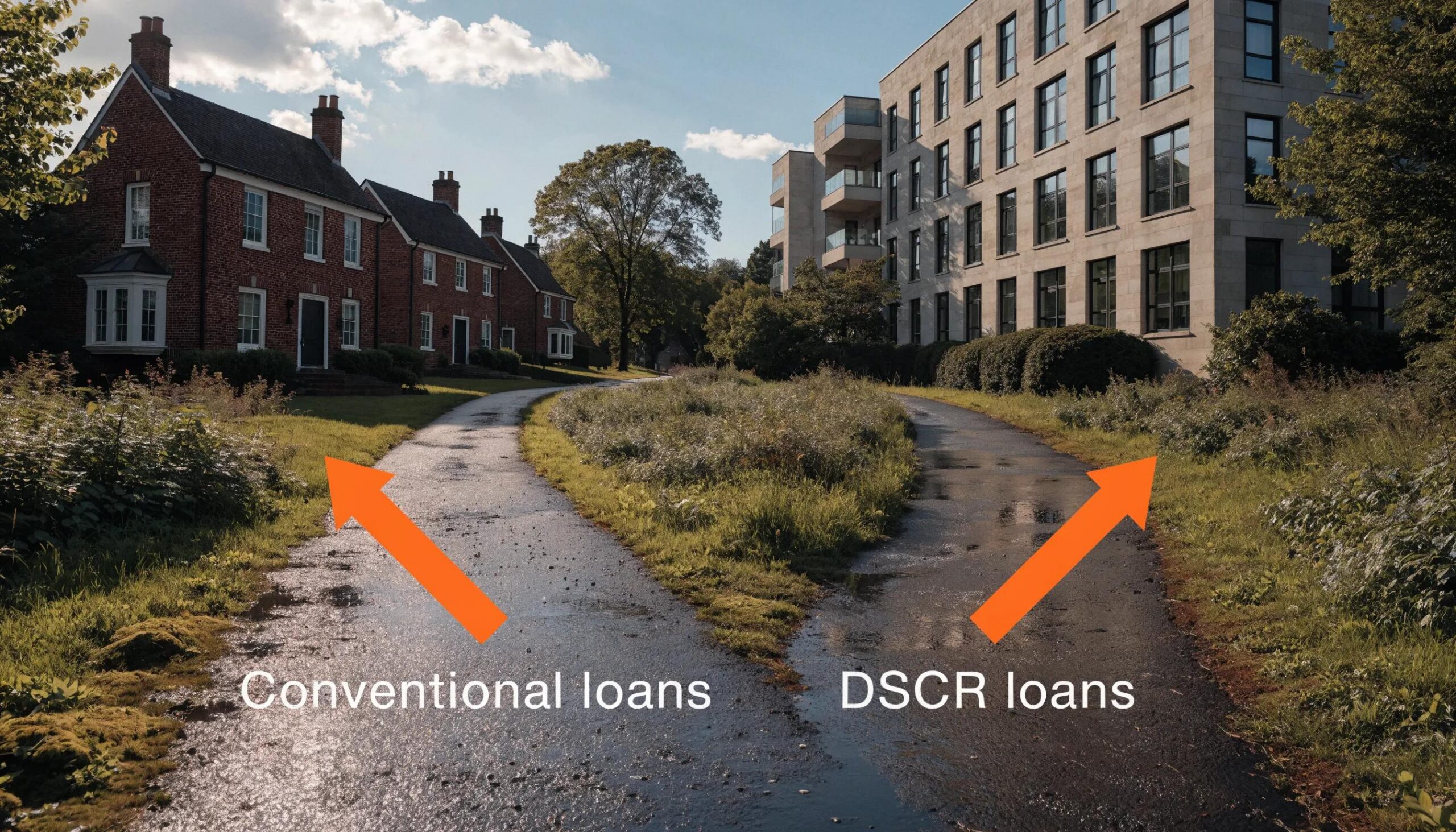 Illustration of Conventional vs. DSCR loans pathways in real estate investment