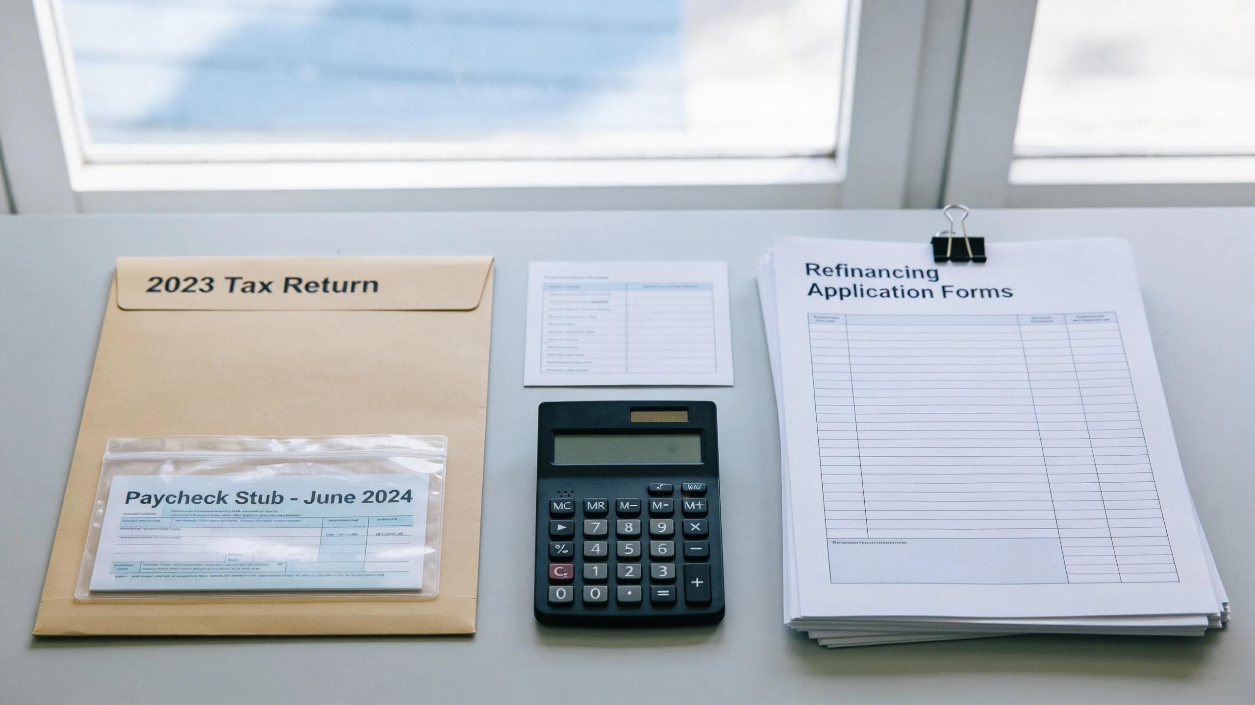 Organized financial documents necessary for mortgage refinancing after divorce